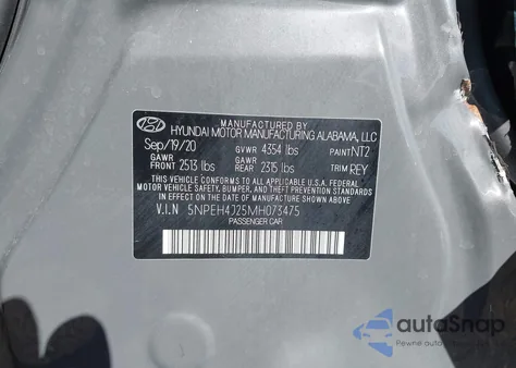 2021 Hyundai Sonata Limited z USA, uszkodzony, nr VIN 5NPEH4J25MH073475